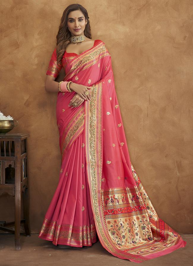 Banarasi Silk Pink Party Wear Weaving Saree